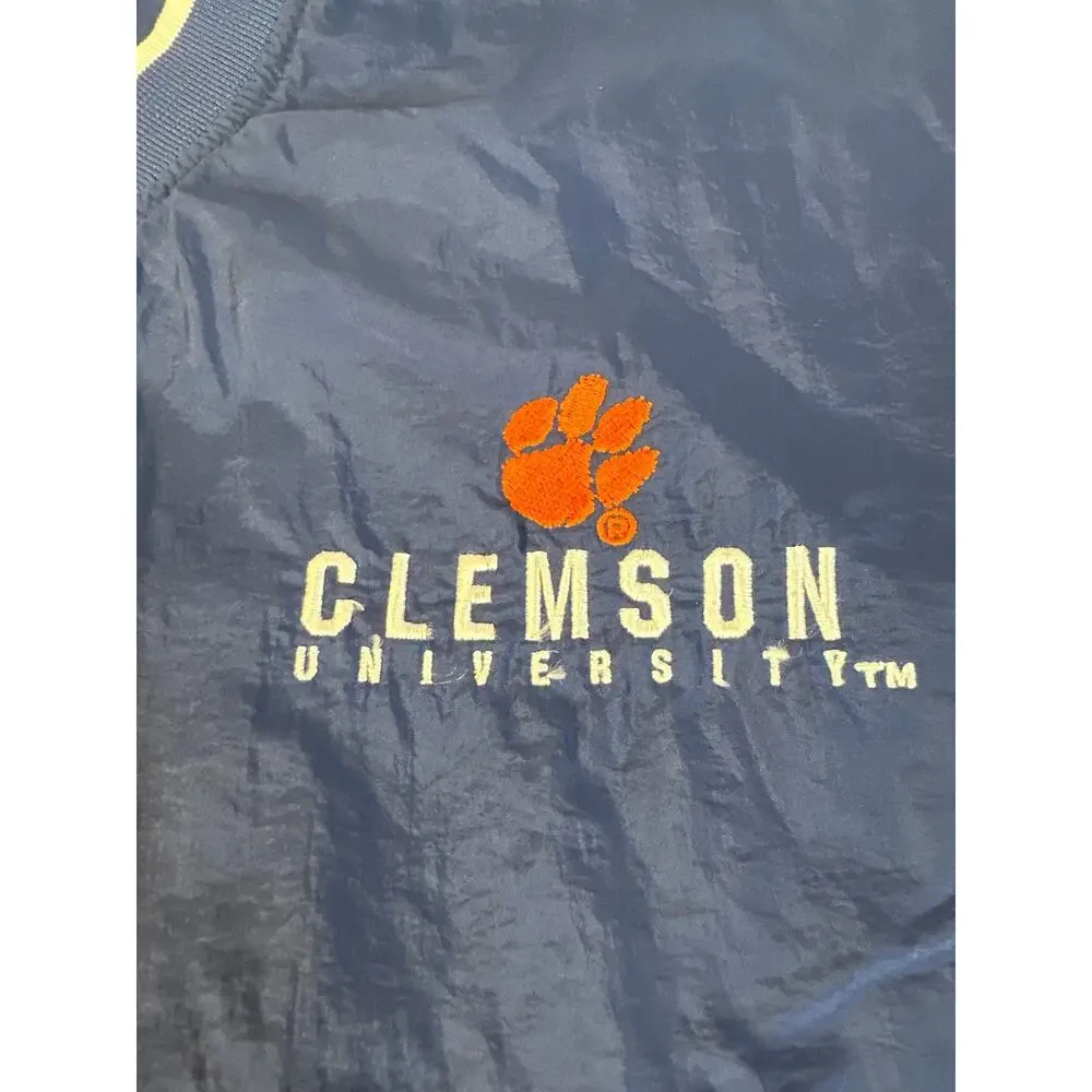 Spotlight Clemson University pull over windbreaker in navy blue w/white trim.